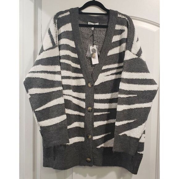 Michael Stars-Nell Cardigan Sweater- Brushed Stroke Jacquard Gray Size 2X NWT! - Picture 3 of 6